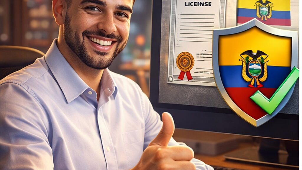 Pin-up casino es confiable para jugadores de Ecuador, licencia y regulación mostradas en un entorno de oficina con señal de seguridad
